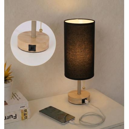 Brilagi - Stolna lampa s USB priključkom TABLON 1xE27/25W/230V hrast/bež/crna