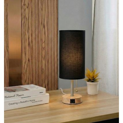 Brilagi - Stolna lampa s USB priključkom TABLON 1xE27/25W/230V hrast/bež/crna