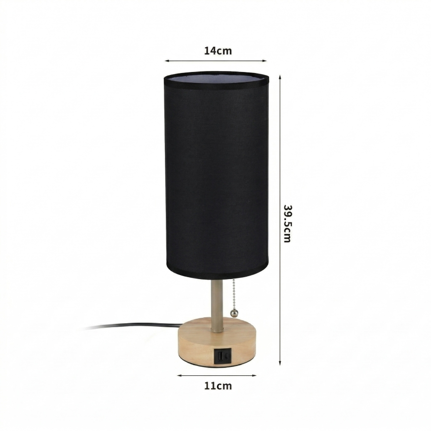 Brilagi - Stolna lampa s USB priključkom TABLON 1xE27/25W/230V hrast/bež/crna