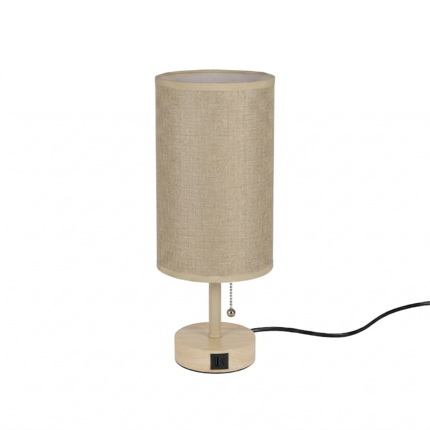 Brilagi - Stolna lampa s USB priključkom TABLON 1xE27/25W/230V hrast/bež
