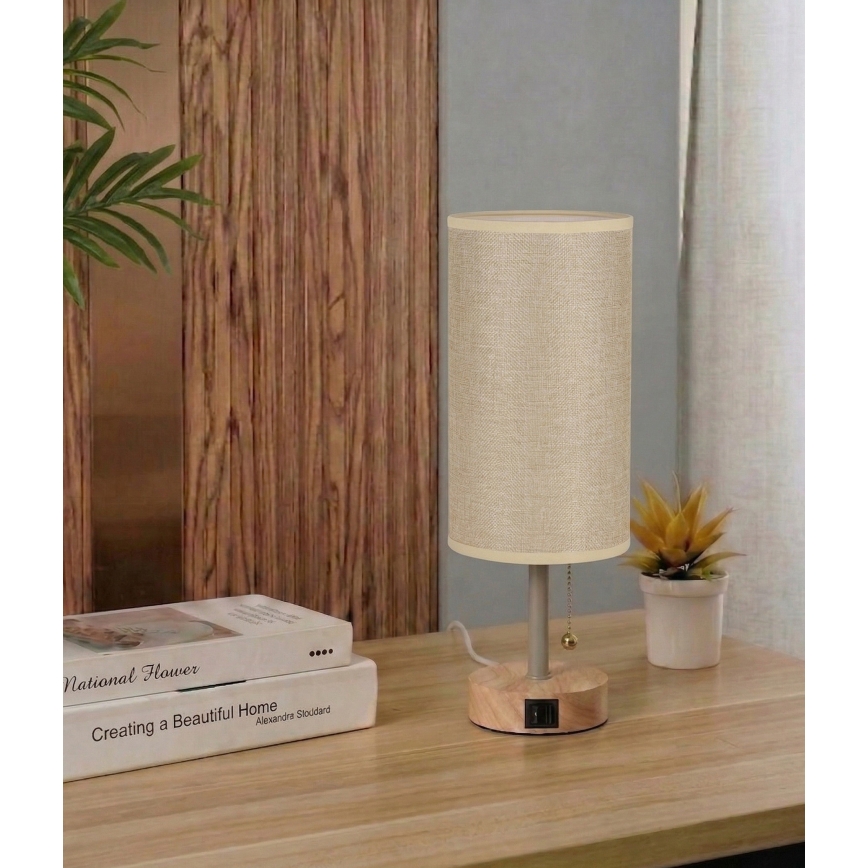 Brilagi - Stolna lampa s USB priključkom TABLON 1xE27/25W/230V hrast/bež