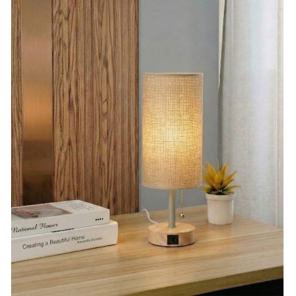 Brilagi - Stolna lampa s USB priključkom TABLON 1xE27/25W/230V hrast/bež