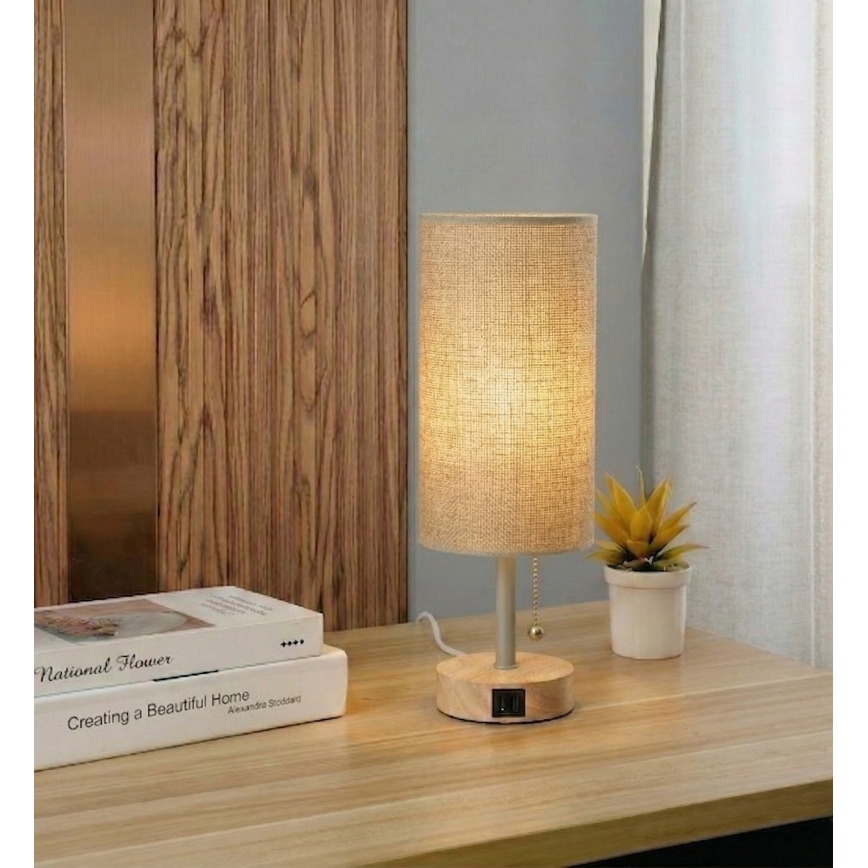 Brilagi - Stolna lampa s USB priključkom TABLON 1xE27/25W/230V hrast/bež