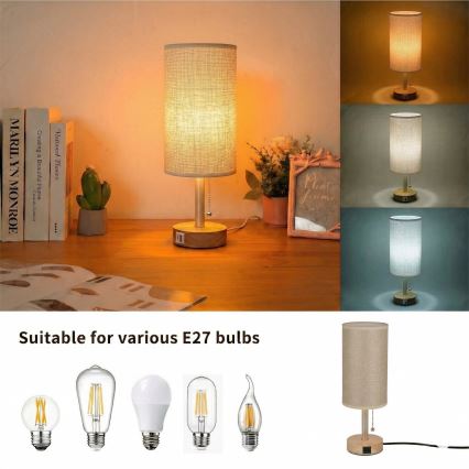Brilagi - Stolna lampa s USB priključkom TABLON 1xE27/25W/230V hrast/bež