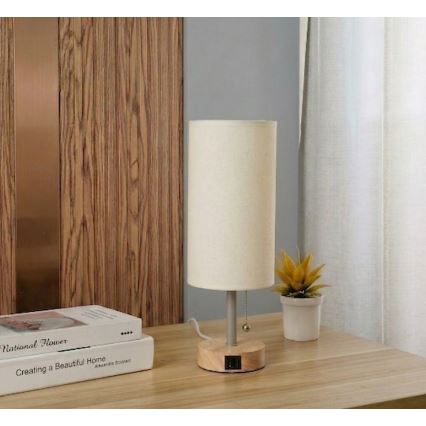 Brilagi - Stolna lampa s USB priključkom TABLON 1xE27/25W/230V hrast/bež/krem