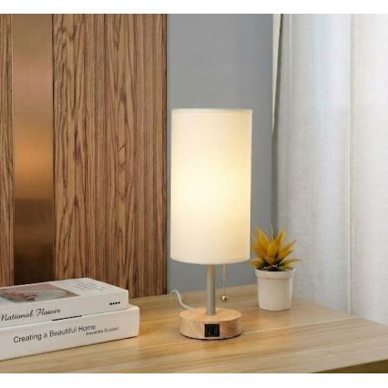 Brilagi - Stolna lampa s USB priključkom TABLON 1xE27/25W/230V hrast/bež/krem