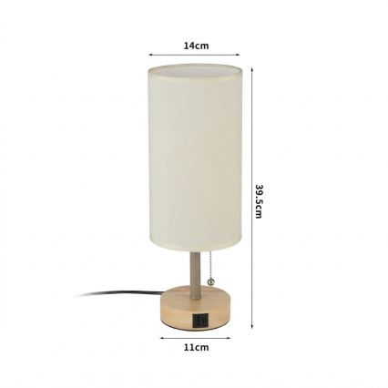Brilagi - Stolna lampa s USB priključkom TABLON 1xE27/25W/230V hrast/bež/krem