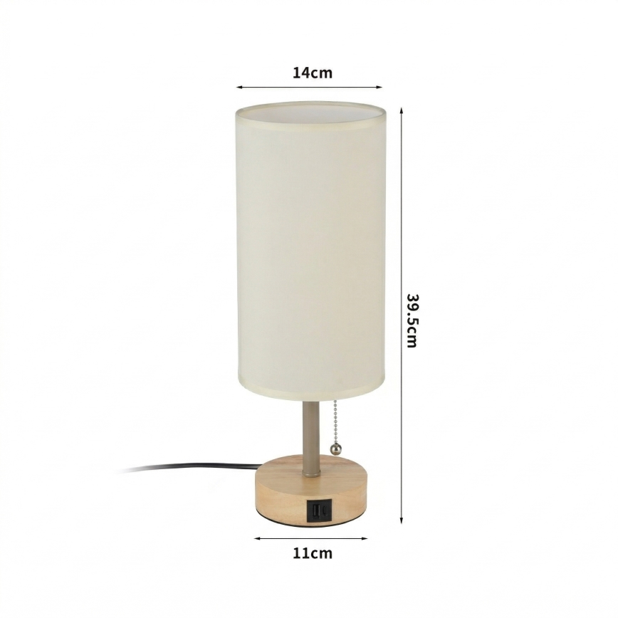 Brilagi - Stolna lampa s USB priključkom TABLON 1xE27/25W/230V hrast/bež/krem