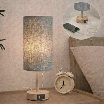 Brilagi - Stolna lampa s USB priključkom TABLON 1xE27/25W/230V hrast/bež/siva