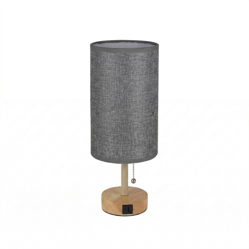 Brilagi - Stolna lampa s USB priključkom TABLON 1xE27/25W/230V hrast/bež/siva