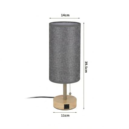 Brilagi - Stolna lampa s USB priključkom TABLON 1xE27/25W/230V hrast/bež/siva