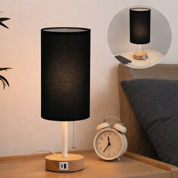 Brilagi - Stolna lampa s USB priključkom TABLON 1xE27/25W/230V hrast/bijela/crna