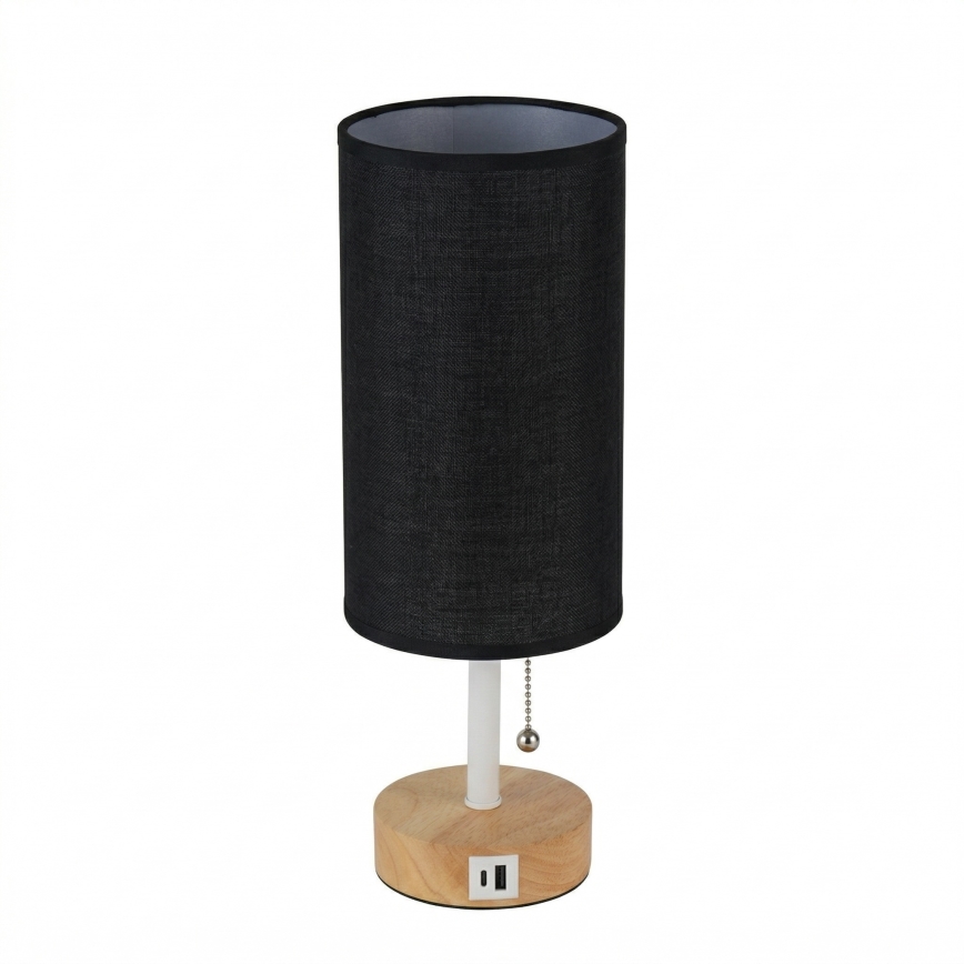 Brilagi - Stolna lampa s USB priključkom TABLON 1xE27/25W/230V hrast/bijela/crna