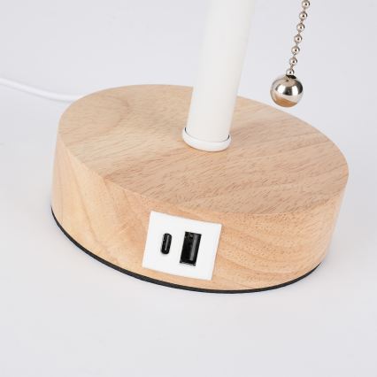 Brilagi - Stolna lampa s USB priključkom TABLON 1xE27/25W/230V hrast/bijela/crna