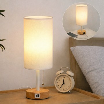 Brilagi - Stolna lampa s USB priključkom TABLON 1xE27/25W/230V hrast/bijela