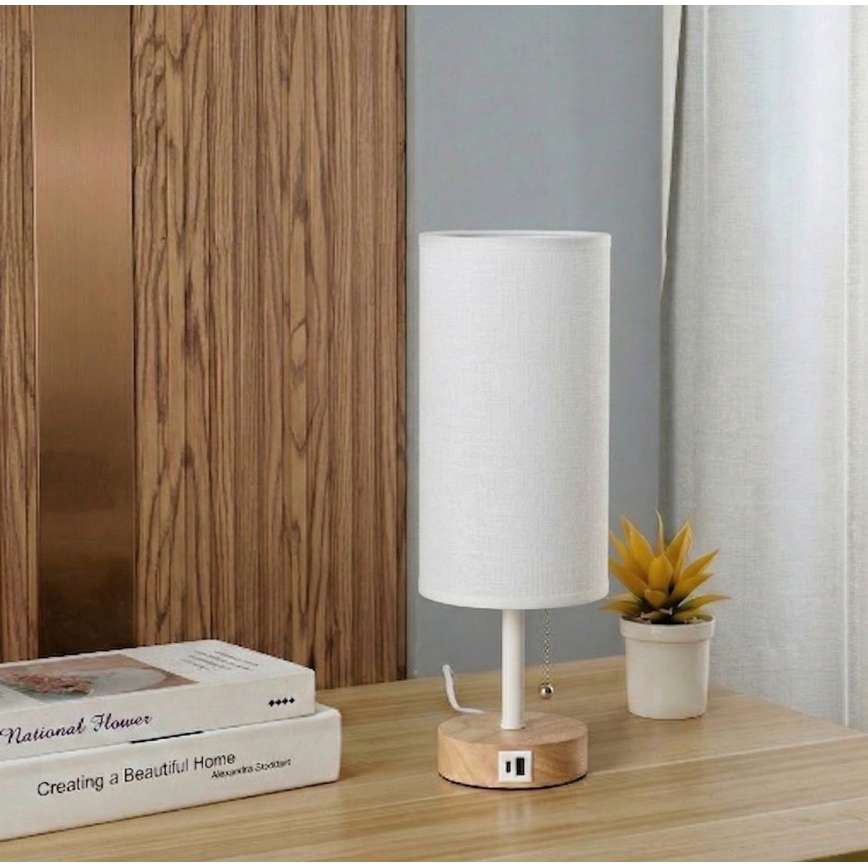 Brilagi - Stolna lampa s USB priključkom TABLON 1xE27/25W/230V hrast/bijela