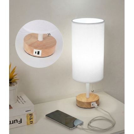 Brilagi - Stolna lampa s USB priključkom TABLON 1xE27/25W/230V hrast/bijela