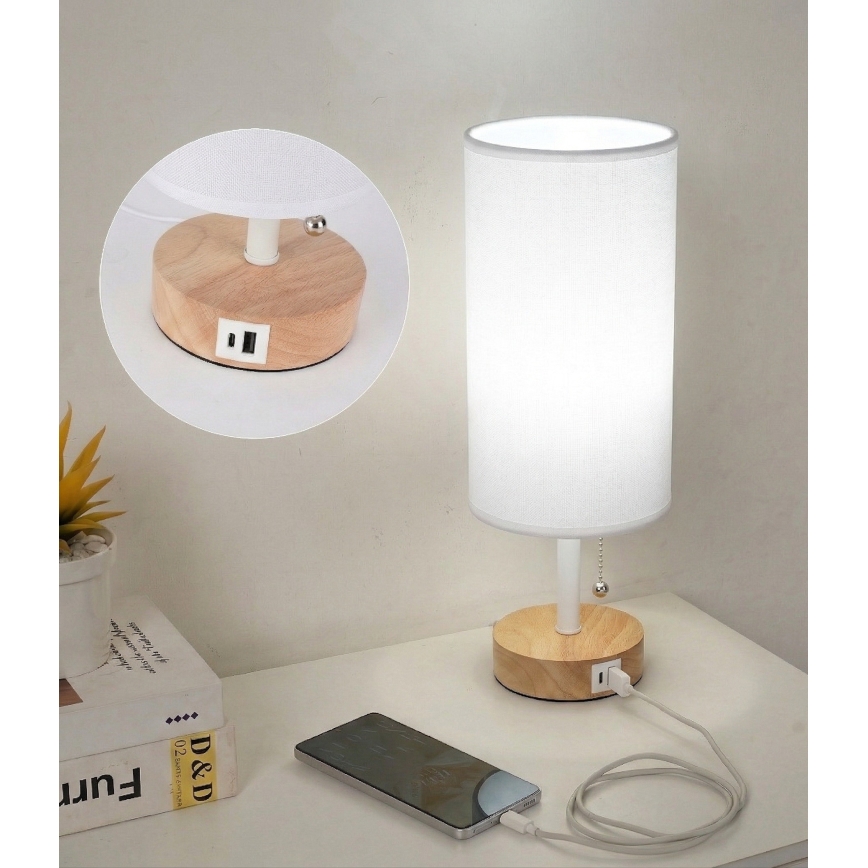 Brilagi - Stolna lampa s USB priključkom TABLON 1xE27/25W/230V hrast/bijela