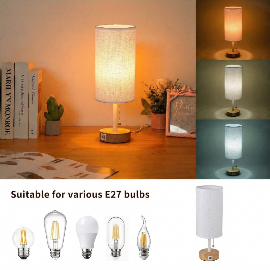 Brilagi - Stolna lampa s USB priključkom TABLON 1xE27/25W/230V hrast/bijela