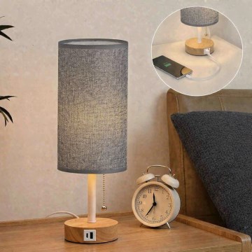 Brilagi - Stolna lampa s USB priključkom TABLON 1xE27/25W/230V hrast/bijela/siva