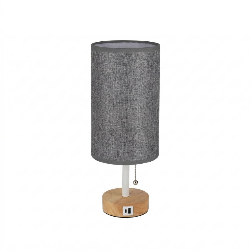 Brilagi - Stolna lampa s USB priključkom TABLON 1xE27/25W/230V hrast/bijela/siva
