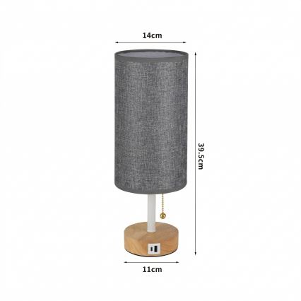 Brilagi - Stolna lampa s USB priključkom TABLON 1xE27/25W/230V hrast/bijela/siva