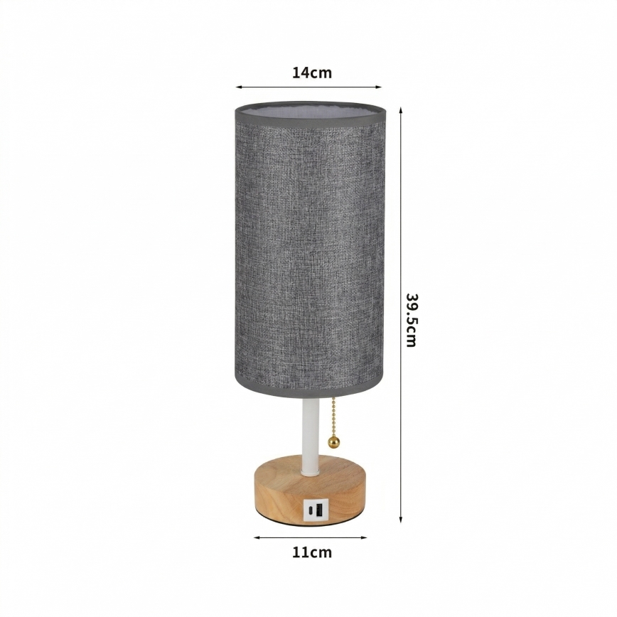 Brilagi - Stolna lampa s USB priključkom TABLON 1xE27/25W/230V hrast/bijela/siva