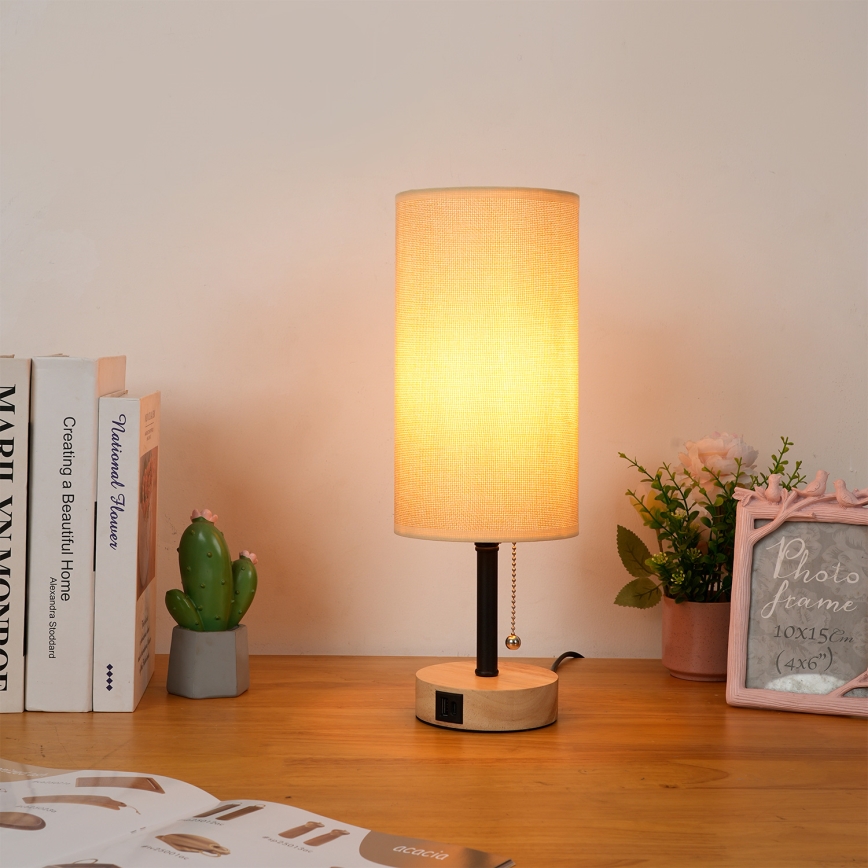 Brilagi - Stolna lampa s USB priključkom TABLON 1xE27/25W/230V hrast/crna/bež