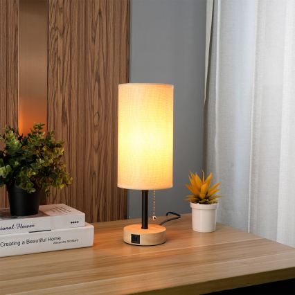 Brilagi - Stolna lampa s USB priključkom TABLON 1xE27/25W/230V hrast/crna/bež