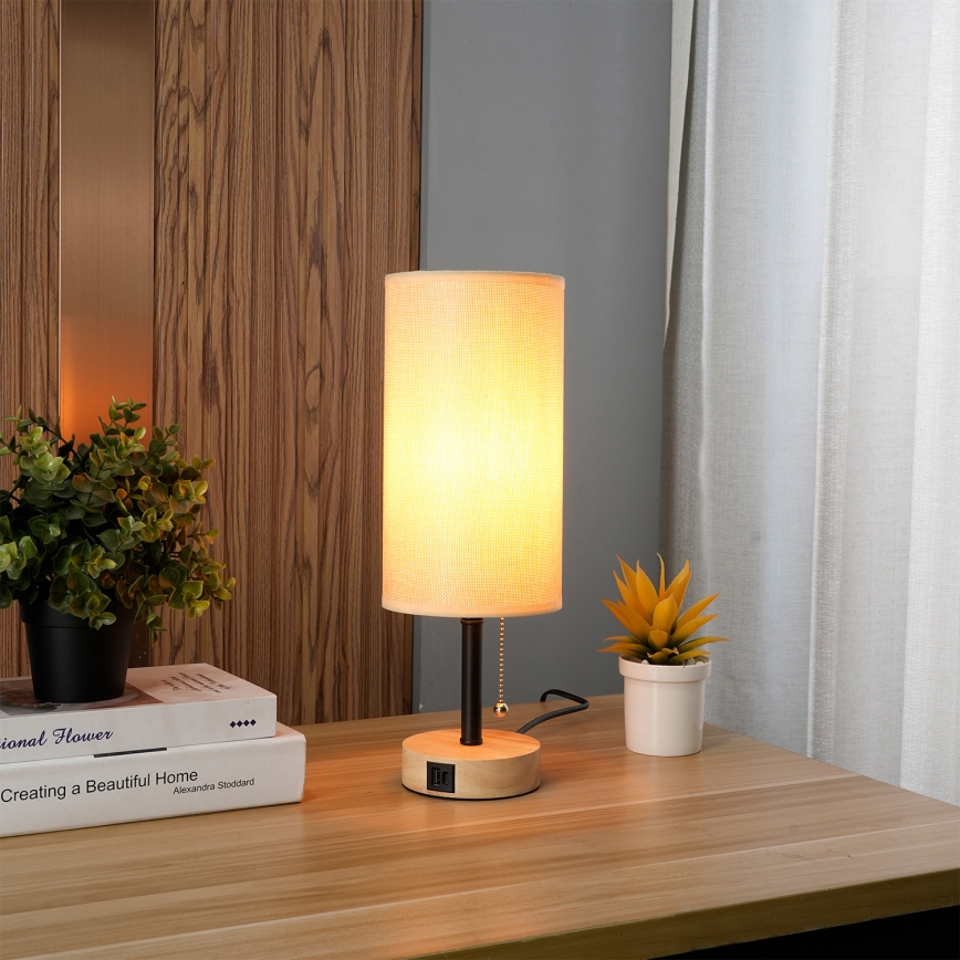Brilagi - Stolna lampa s USB priključkom TABLON 1xE27/25W/230V hrast/crna/bež