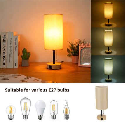 Brilagi - Stolna lampa s USB priključkom TABLON 1xE27/25W/230V hrast/crna/bež