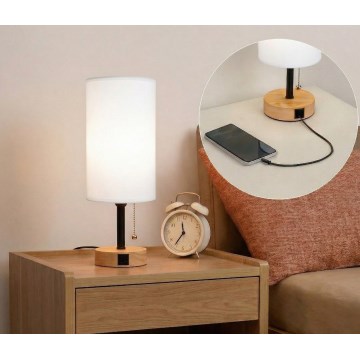 Brilagi - Stolna lampa s USB priključkom TABLON 1xE27/25W/230V hrast/crna/bijela