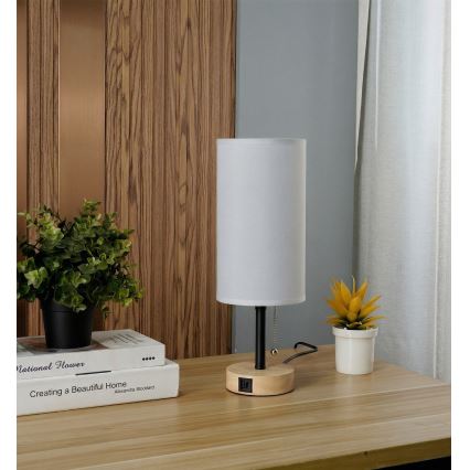 Brilagi - Stolna lampa s USB priključkom TABLON 1xE27/25W/230V hrast/crna/bijela