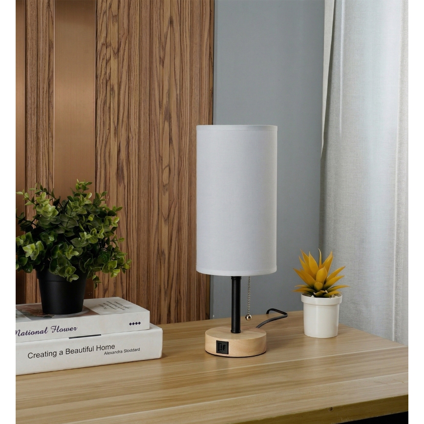 Brilagi - Stolna lampa s USB priključkom TABLON 1xE27/25W/230V hrast/crna/bijela