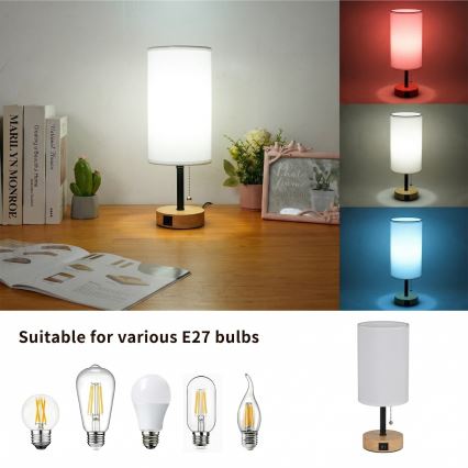 Brilagi - Stolna lampa s USB priključkom TABLON 1xE27/25W/230V hrast/crna/bijela