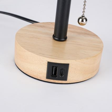 Brilagi - Stolna lampa s USB priključkom TABLON 1xE27/25W/230V hrast/crna/bijela