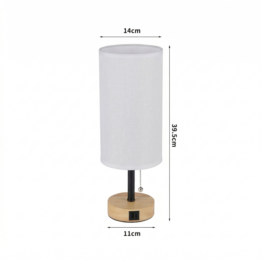Brilagi - Stolna lampa s USB priključkom TABLON 1xE27/25W/230V hrast/crna/bijela