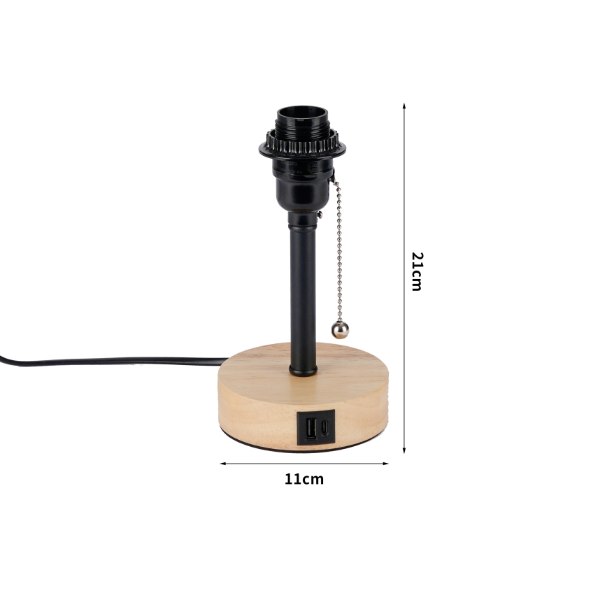 Brilagi - Stolna lampa s USB priključkom TABLON 1xE27/25W/230V hrast/crna