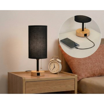 Brilagi - Stolna lampa s USB priključkom TABLON 1xE27/25W/230V hrast/crna