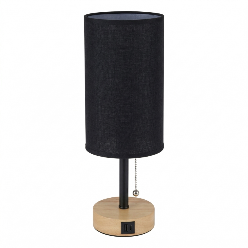 Brilagi - Stolna lampa s USB priključkom TABLON 1xE27/25W/230V hrast/crna