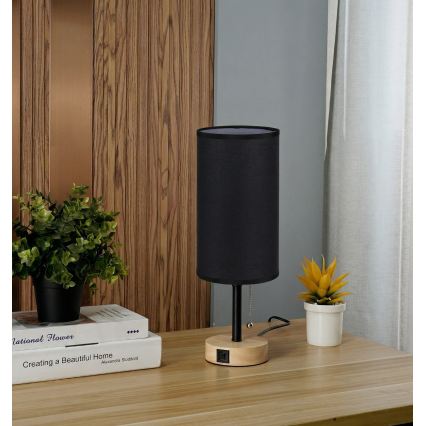 Brilagi - Stolna lampa s USB priključkom TABLON 1xE27/25W/230V hrast/crna