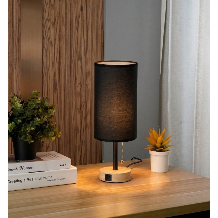 Brilagi - Stolna lampa s USB priključkom TABLON 1xE27/25W/230V hrast/crna