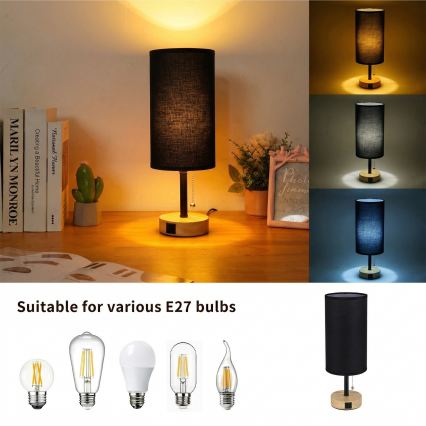 Brilagi - Stolna lampa s USB priključkom TABLON 1xE27/25W/230V hrast/crna