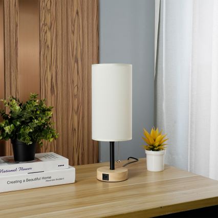 Brilagi - Stolna lampa s USB priključkom TABLON 1xE27/25W/230V hrast/crna/krem