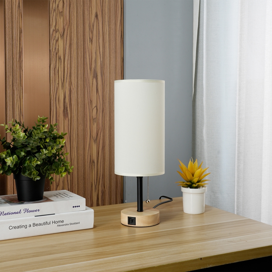 Brilagi - Stolna lampa s USB priključkom TABLON 1xE27/25W/230V hrast/crna/krem