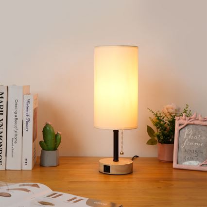 Brilagi - Stolna lampa s USB priključkom TABLON 1xE27/25W/230V hrast/crna/krem