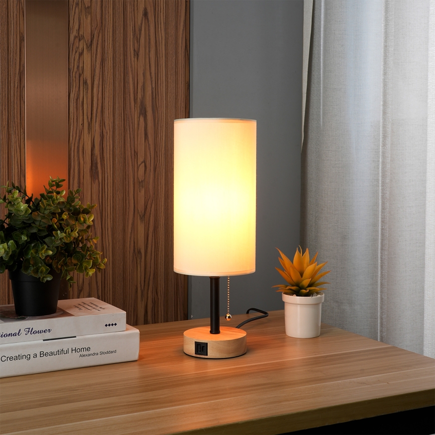 Brilagi - Stolna lampa s USB priključkom TABLON 1xE27/25W/230V hrast/crna/krem