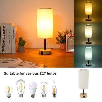 Brilagi - Stolna lampa s USB priključkom TABLON 1xE27/25W/230V hrast/crna/krem