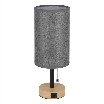 Brilagi - Stolna lampa s USB priključkom TABLON 1xE27/25W/230V hrast/crna/siva