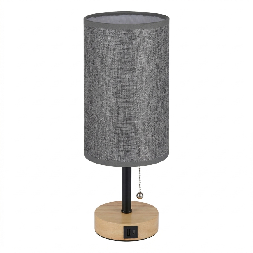Brilagi - Stolna lampa s USB priključkom TABLON 1xE27/25W/230V hrast/crna/siva